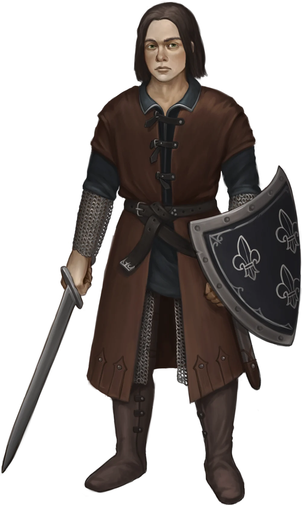 A warrior of the game holding a sword and shield